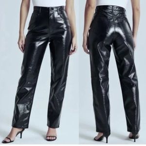 NWT Abercrombie & Fitch 90s Straight Ultra High Rise Navy Vegan Leather Pants